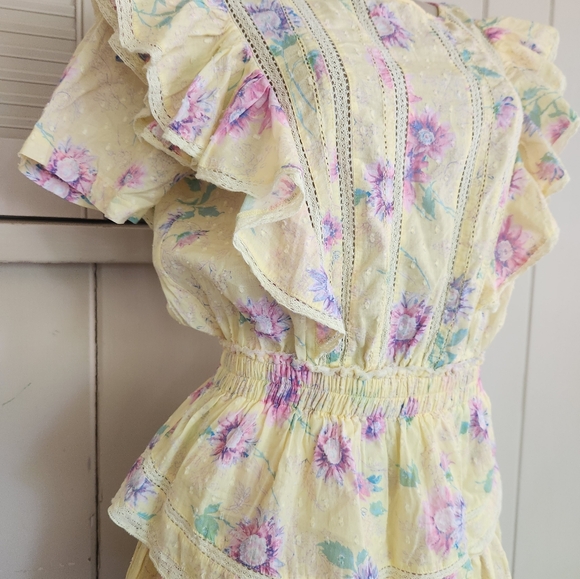 LoveShackFancy Yellow Floral Mini Dress